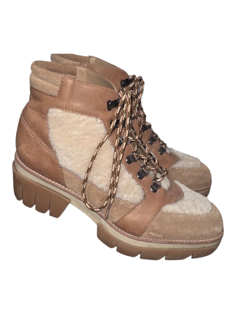 Anthropologie Bernardo Sawyer Shearling Boots Size 7 1/2 Tan Cream